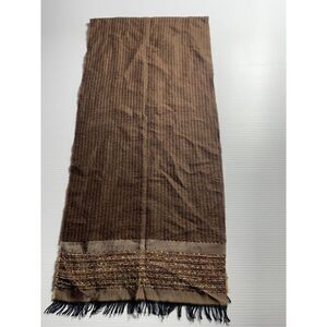 MRC Luxurious Brown Winter Scarf‎ Metallic Gold Trim and Fringe Detail flawed